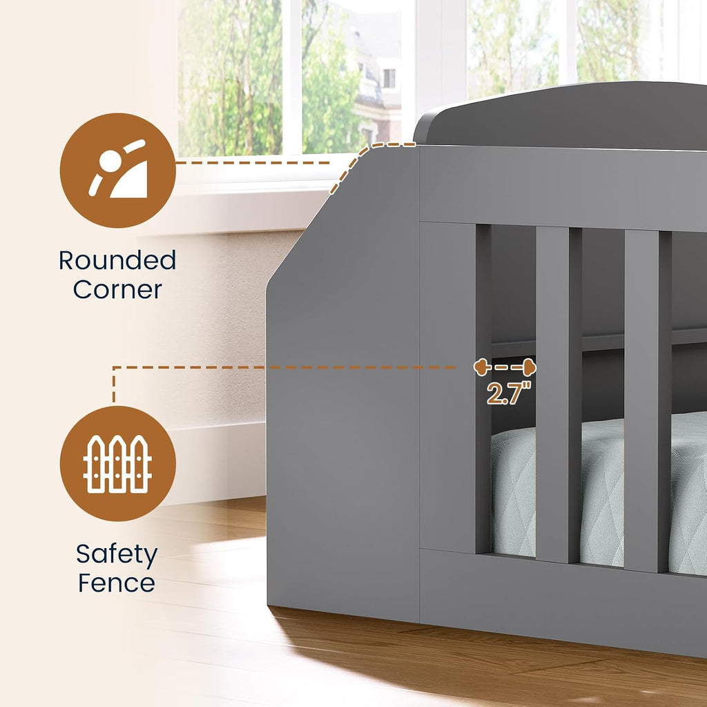 Floor Montessori Wooden Bed Frame for Toddlers, Grey