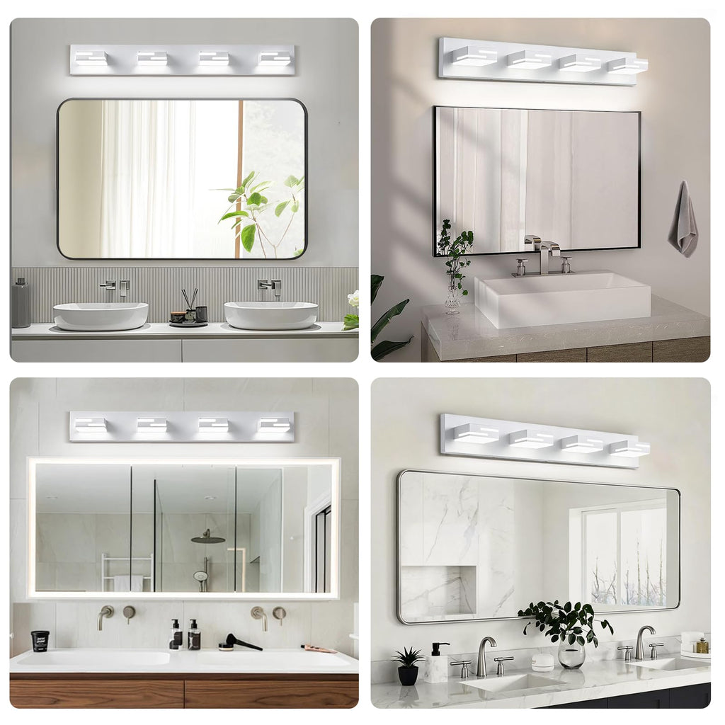 LED Modern Bathroom Vanity Light Fixtures, Dimmable White Vanity Lights Lighting Fixtures Over Mirror, with 360°