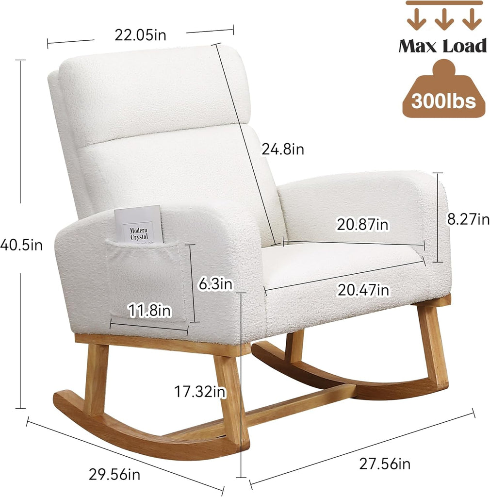 Rocking Chair Nursery, Sherpa Nursing Rocking Armchair for Mom Nursery Morden Rocker Chair with High Backrest,Teddy
