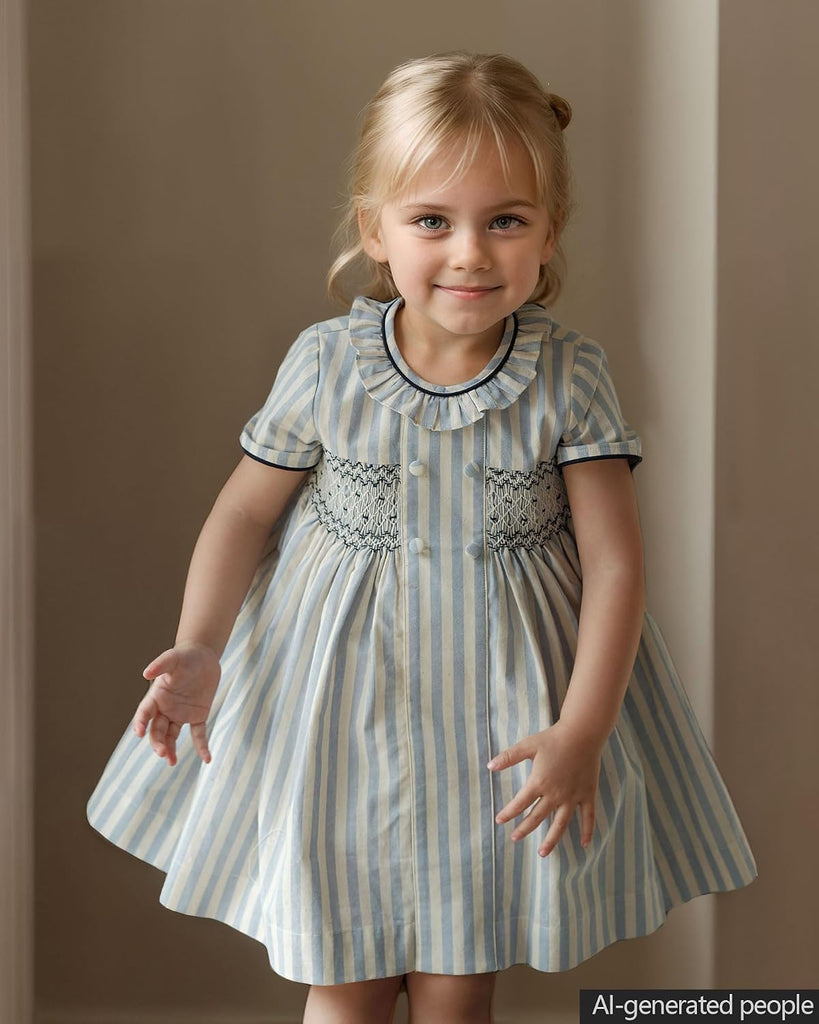 Baby Girls Long Sleeve Smocking Clothing Toddler Fall Floral Smocked Dress Vintage Dresses for Christmas Birthday
