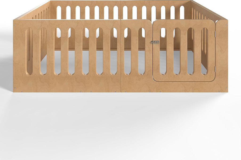 Floor Bed with Door for Kids, Floor Bed with High Fence, Wooden Montessori Beds for Kids, Natural no