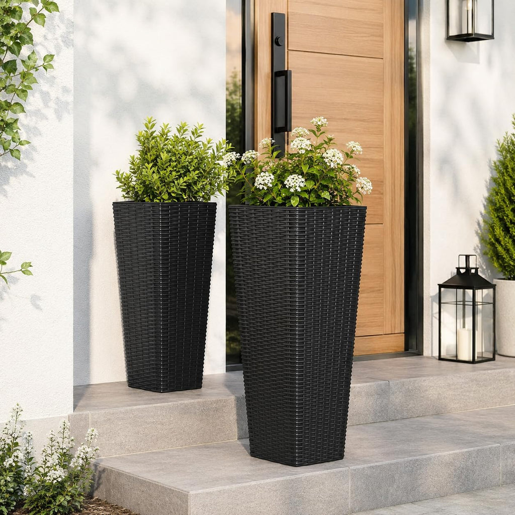 Planters for Outdoor Plants Set 2, 32" & 24" Tall Tapered Plants