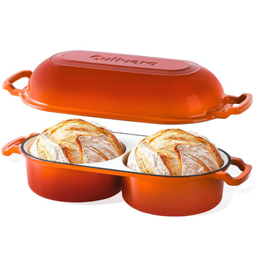 Cast Iron Bread Pan with Lid, Mini Enamel Sourdough Baking Dutch Oven Pot, Double Round Loaf Space made, Bread, Cake