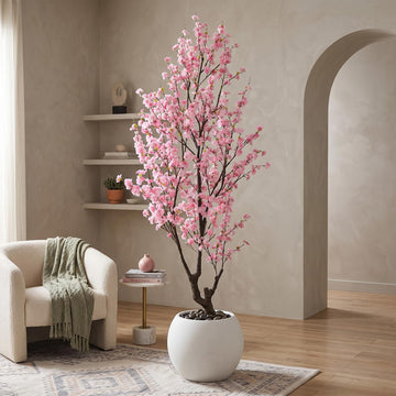 Faux Pink Cherry Blossom Tree 8ft(94in) Tall Artificial Plant