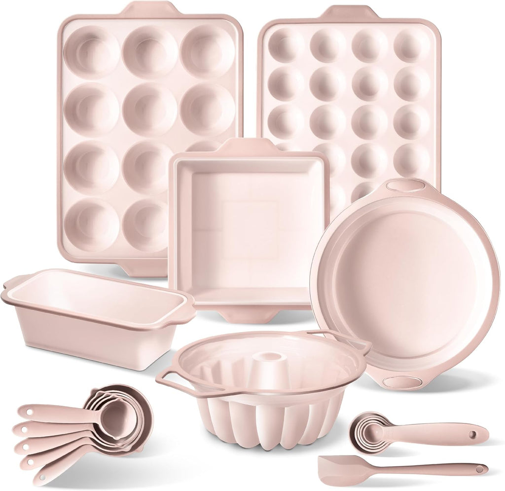 17 Pc. Silicone Pan Set - Non-Stick & Easy Clean Silicone Muffin Pans for with Sturdy Metal Frame for Stability