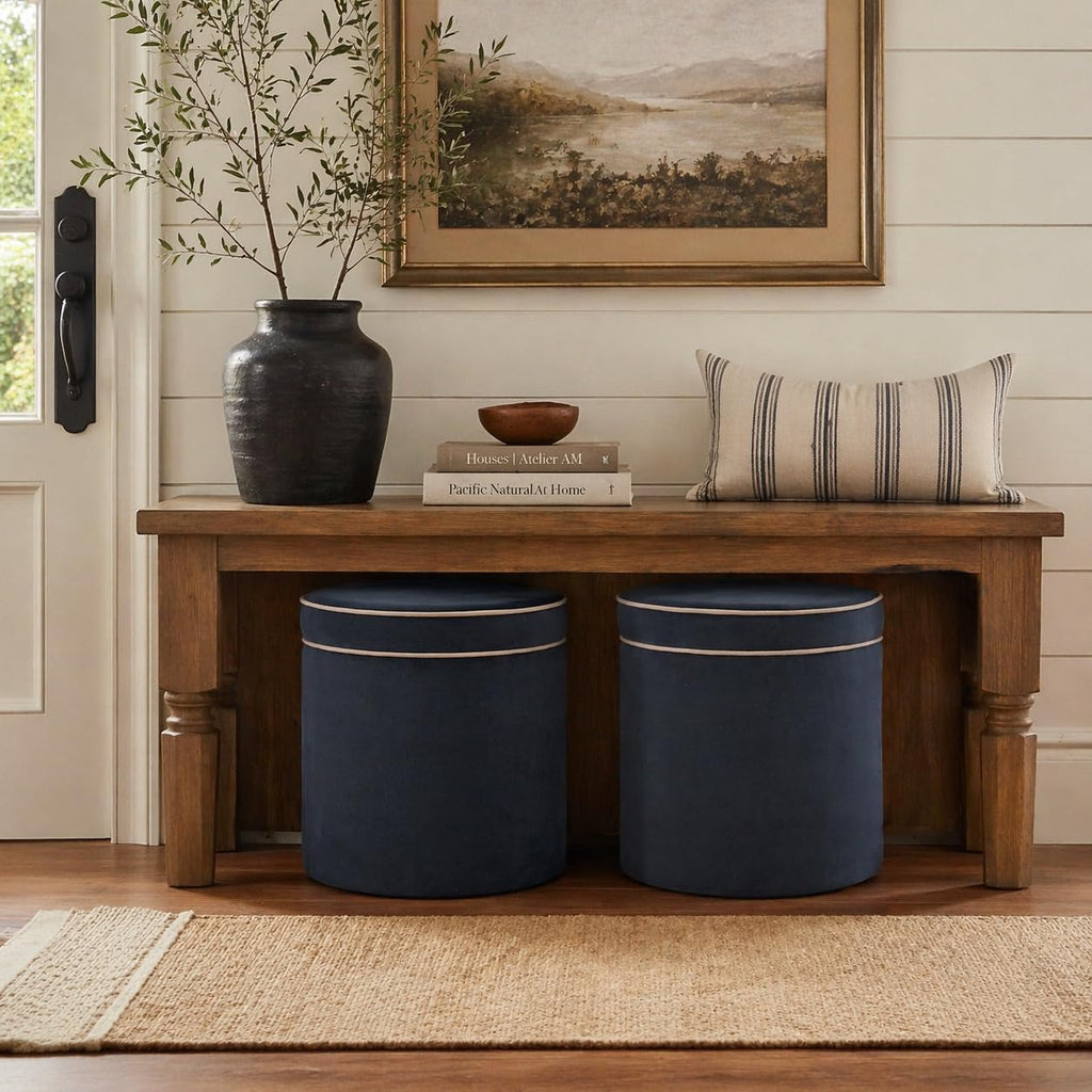 18" Velvet Storage Ottoman with Lift-Off Lid - Blue Velvet