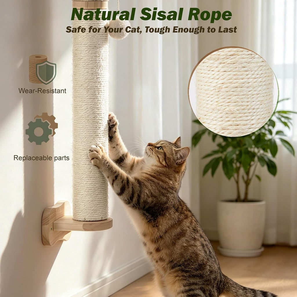 Cat Wall Scratcher 2 Pack 66", Tall Sisal Scratch Post for Large Cats