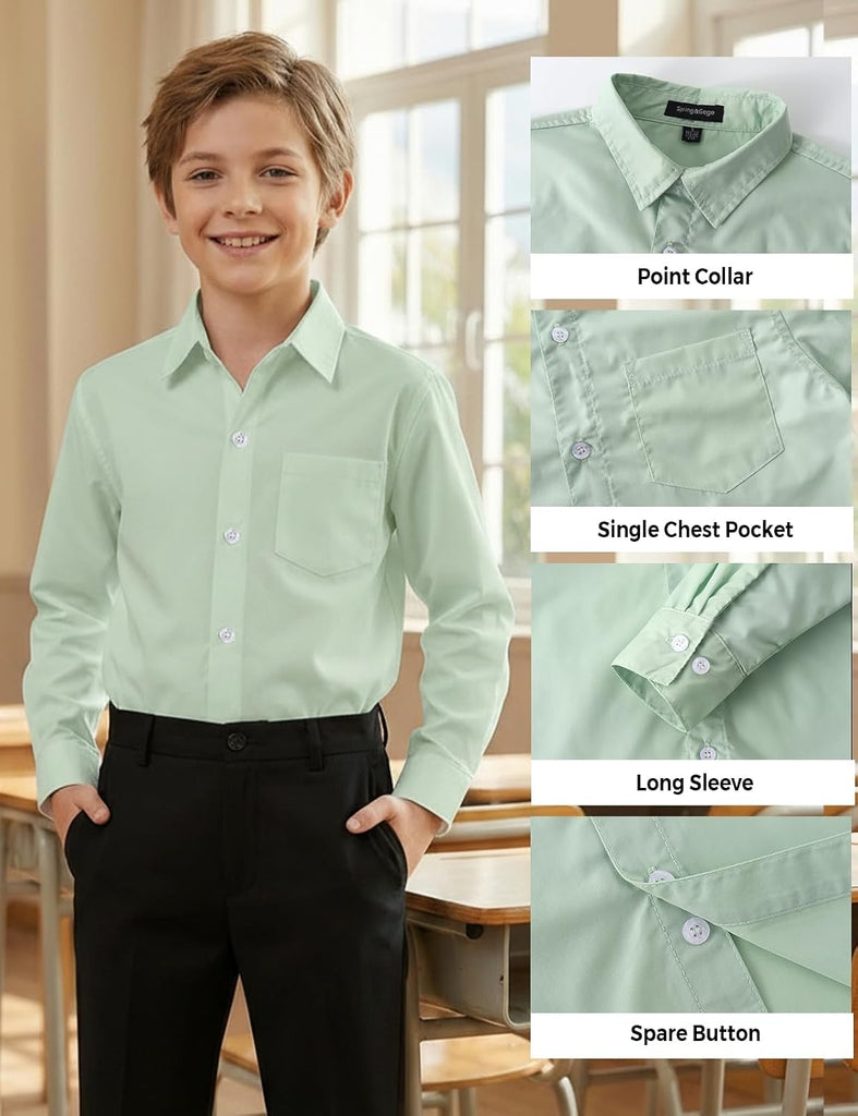 Boys Long Sleeve Stretch Button Down Dress Shirt, Regular/Husky