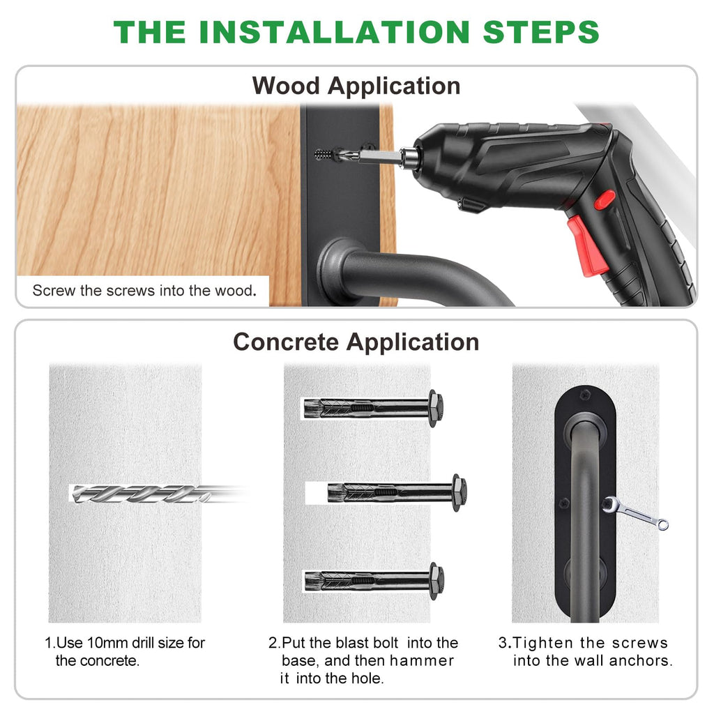 Heavy Duty Wall Mount Handrails for Indoor Outdoor 1-2 Steps