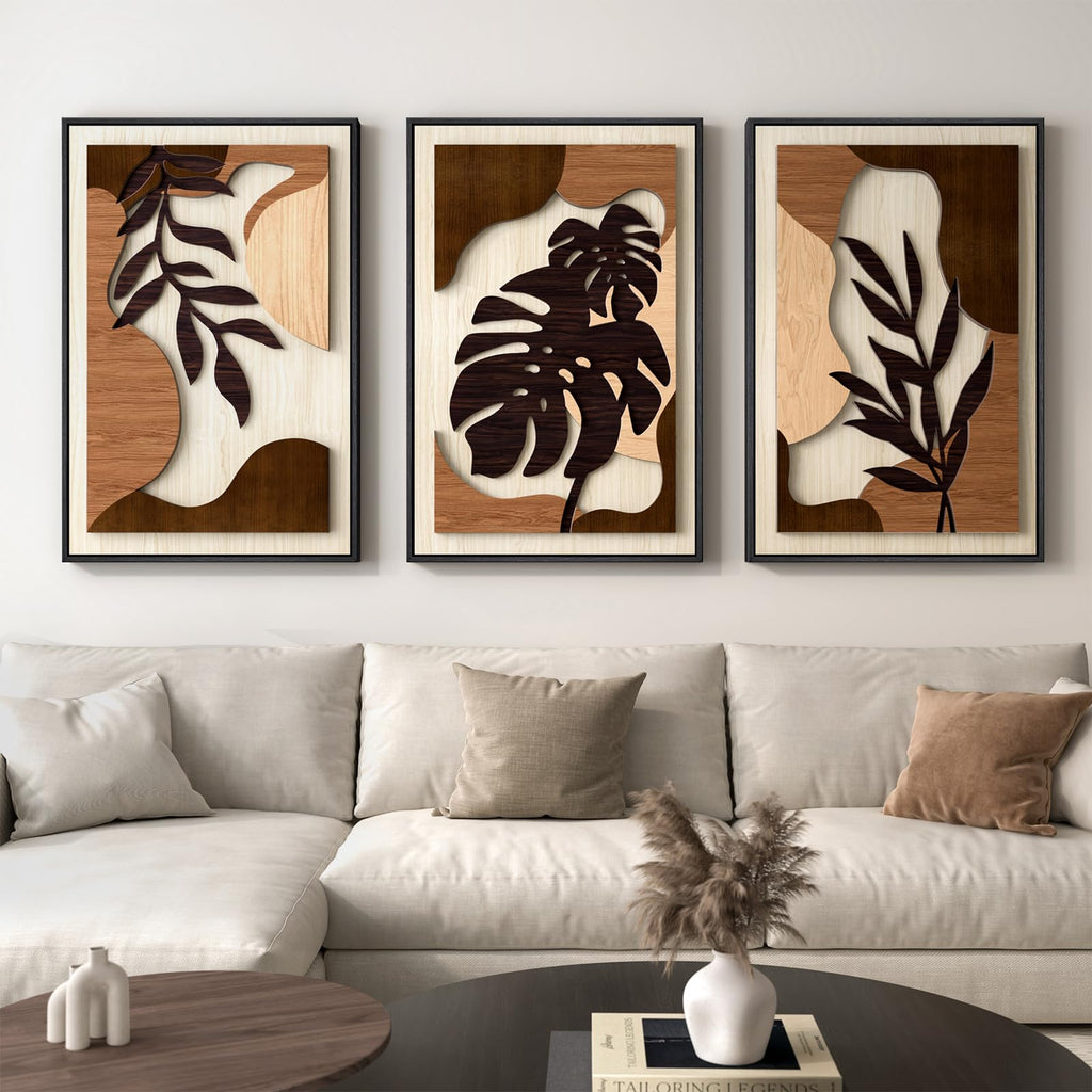 Large Framed 3D Wood Boho Tropical Wall Decor, 24x36 Inch
