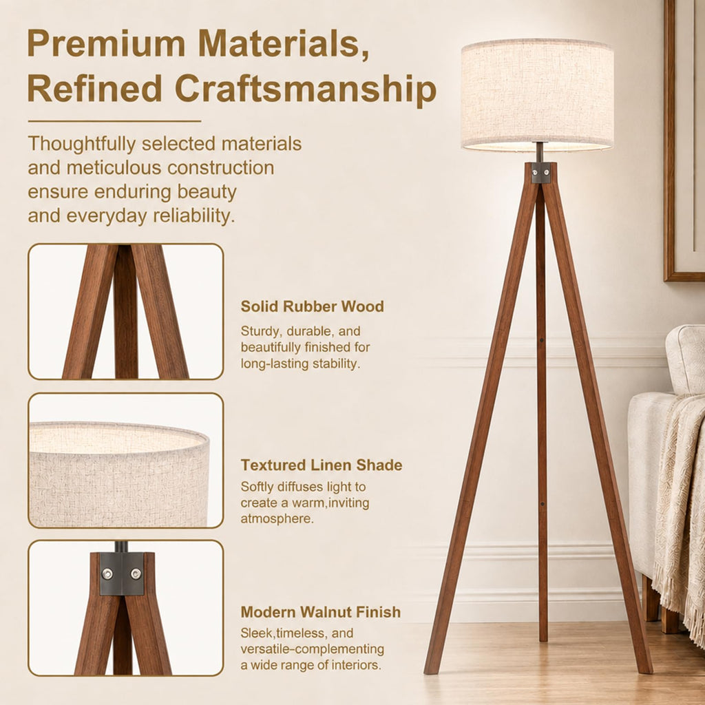 Wood Tripod Floor Lamp, 3 Color Temperatures