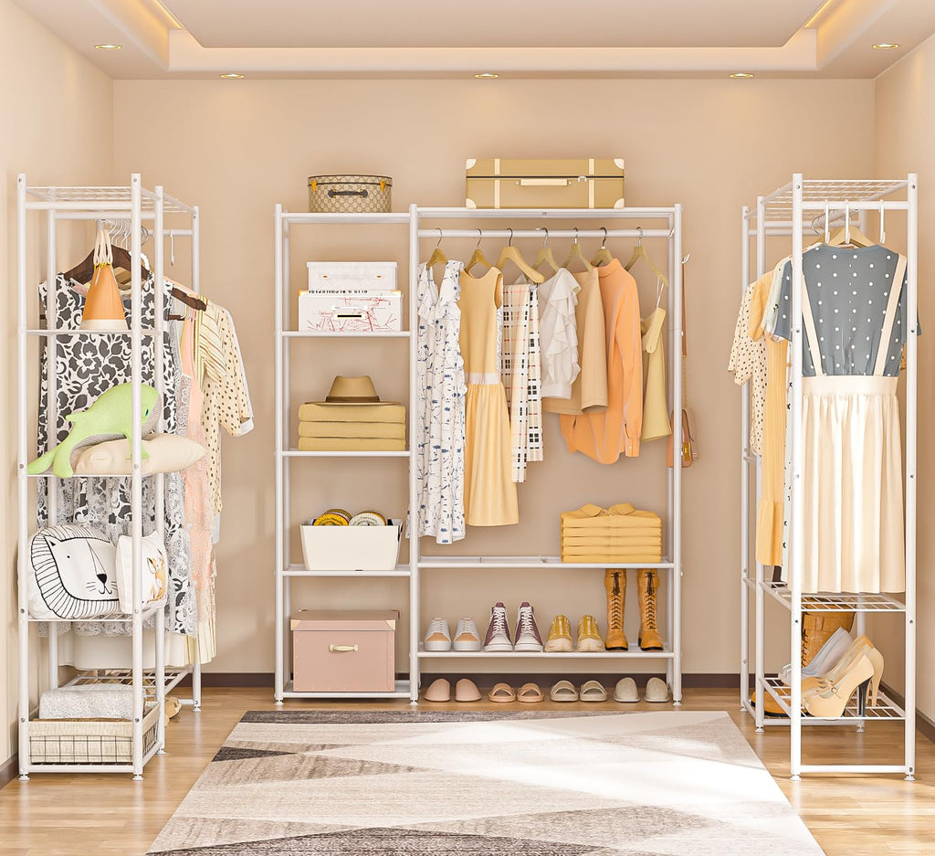 Clothing Racks for Hanging Clothes with Shelves, Portable Closet System Organizer Garment Rack for Clothes Storage