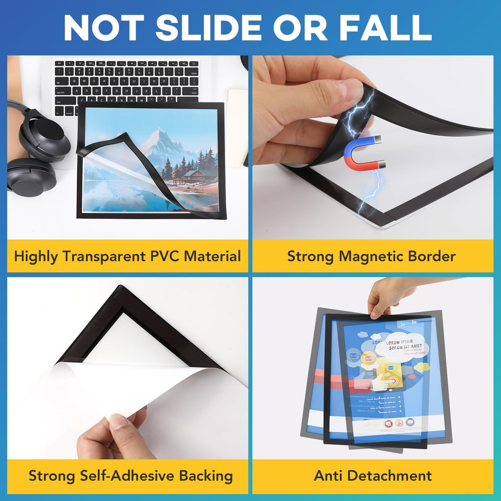 50 Pack Magnetic Sign Holder 8.5 x 11, Magnetic Paper Holder