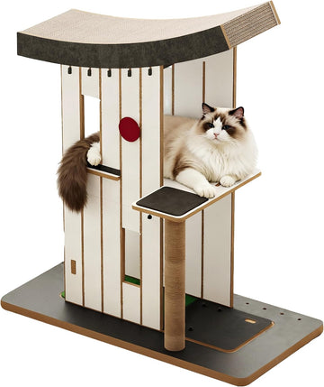 Cat Tree Tower with Scratching Post, Curved Roof