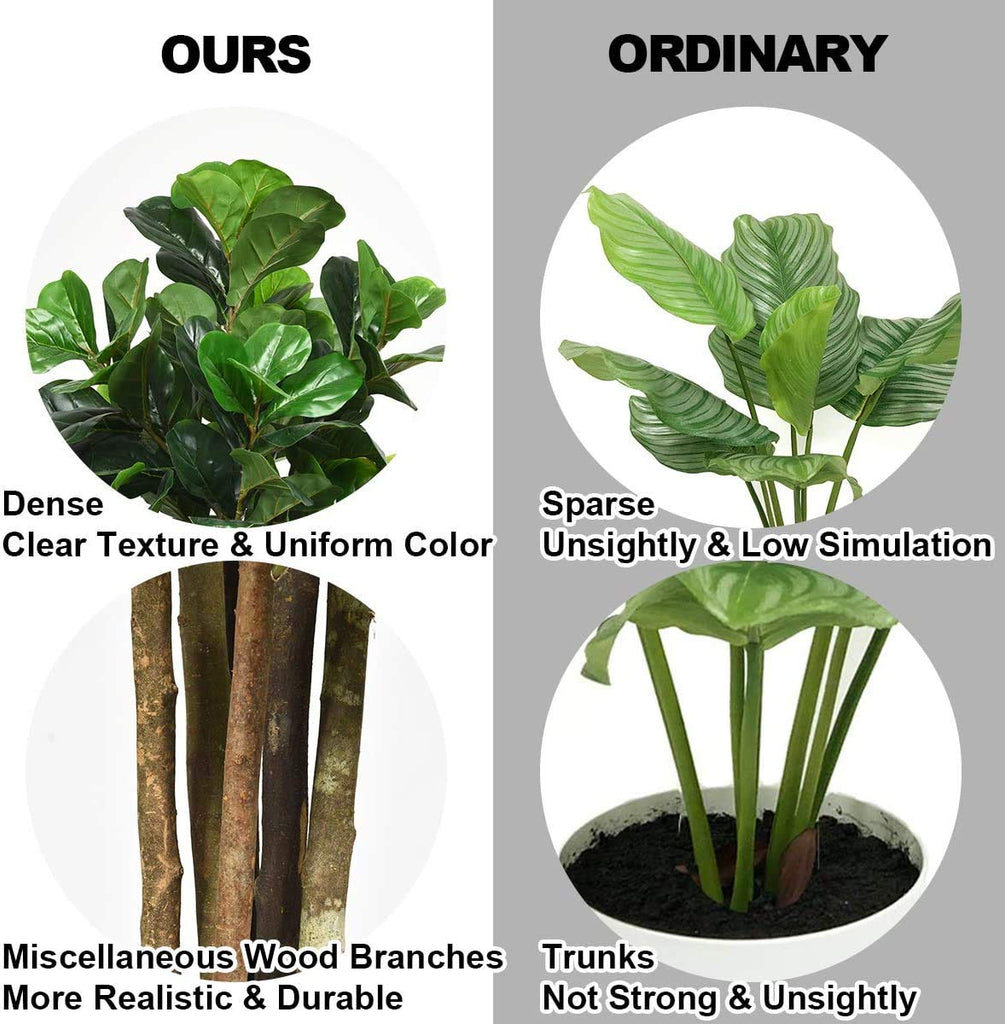 Fake Fiddle Leaf Fig Tree, 4FT Tall Artificial Tree Greenery Plants in Pots, Decorative Faux Trees for Indoor Home