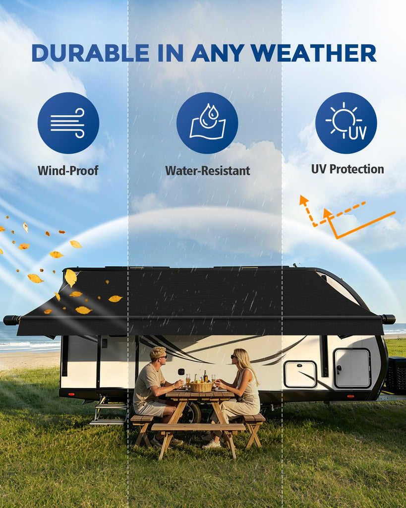 RV Awning Fabric Replacement(15'2" Fabric) Upgrade 19.5oz Heavy Duty Vinyl RV Replacement Awning, Universal RV Canopy