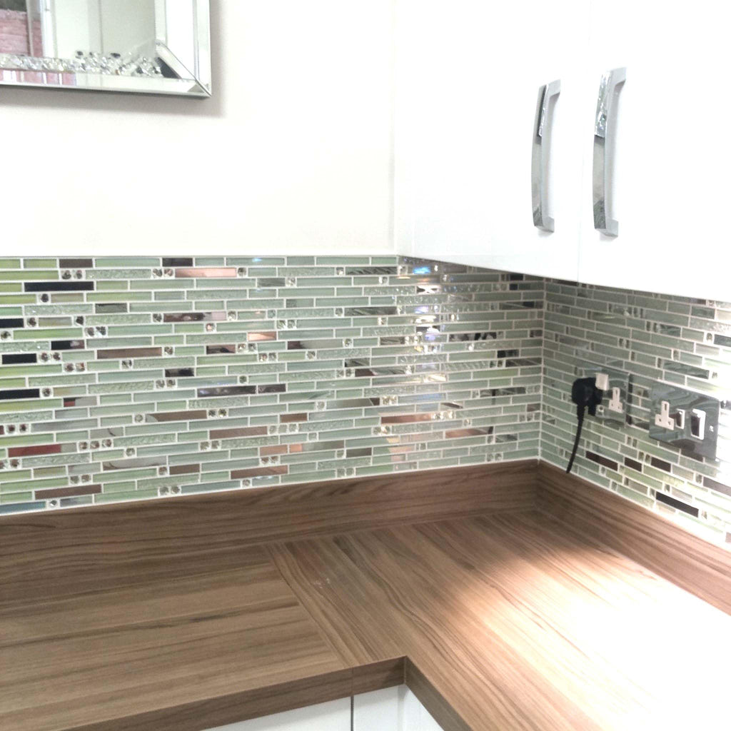 White Silver Glass Metal Tile Kitchen Backsplash 5 Sq Ft