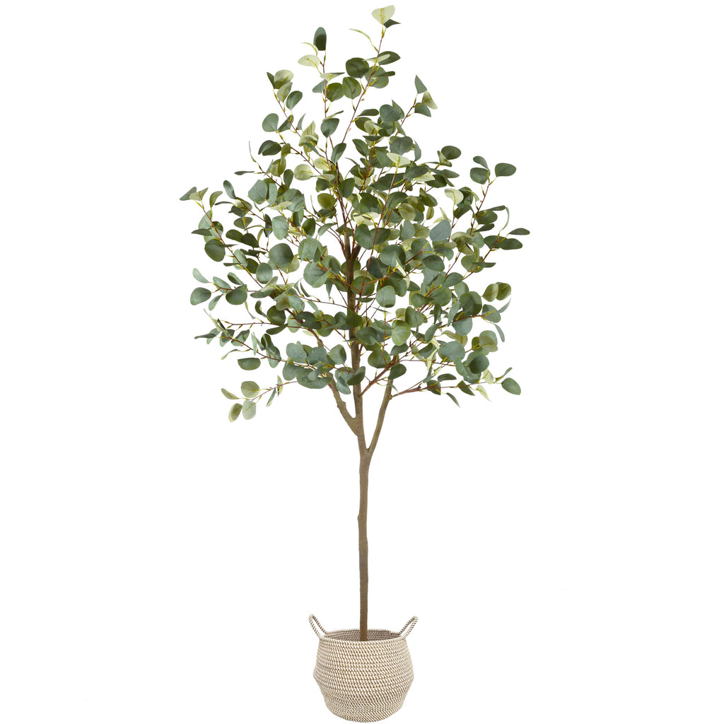 Artificial Eucalyptus Tree 6ft Fake Plant with Woven Basket