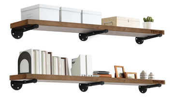 Real Wood Rustic Floating Shelves Wall - 48 Wide Small Wooden Industrial Pipe Shelving - Farmhouse Pipe Wall Shelves