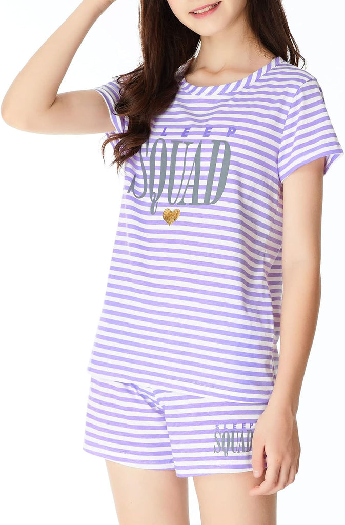 Girls Striped Soft Short Sleeve & Shorts Pajama Set