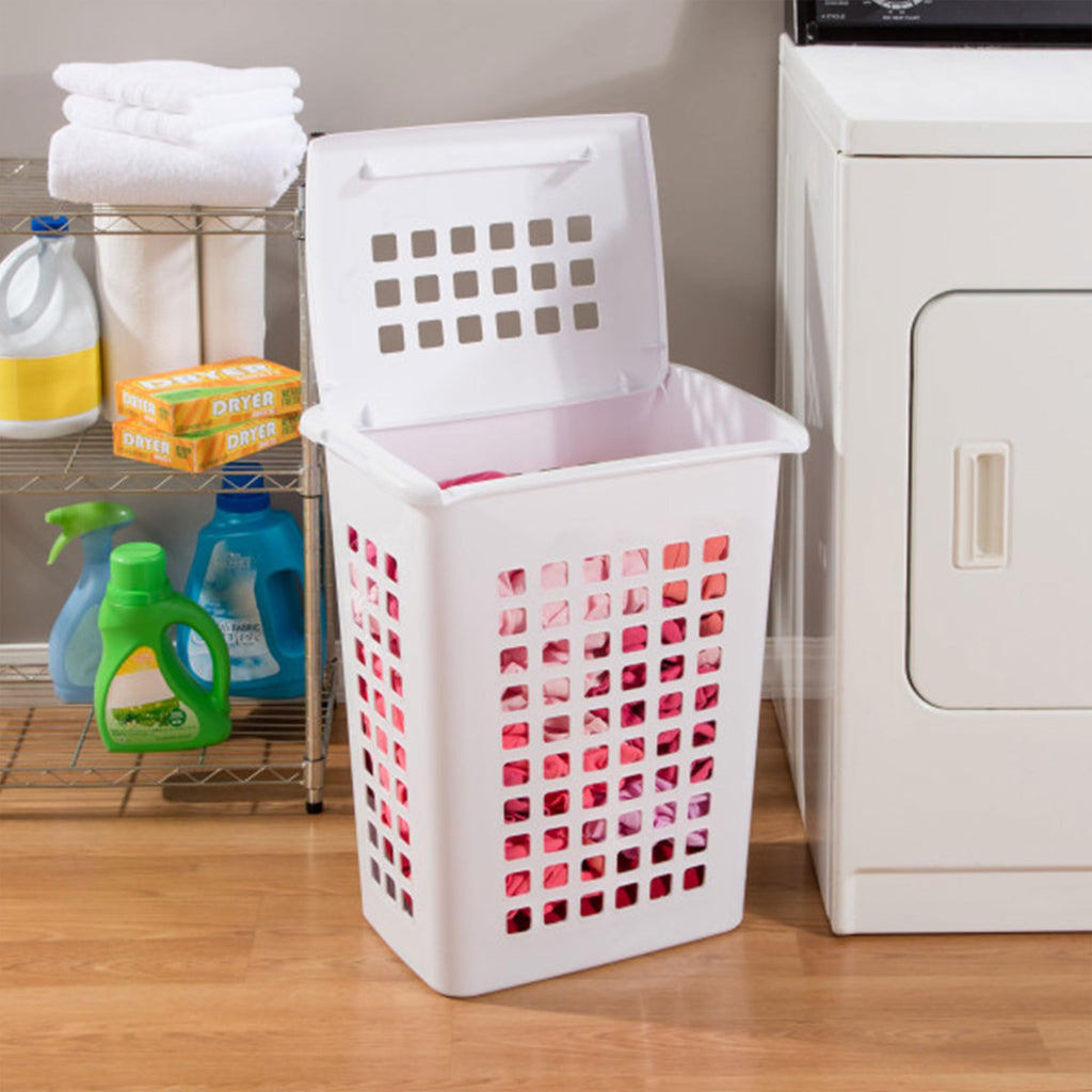 Rectangular LiftTop Plastic Laundry Hamper, White, 4 Pack