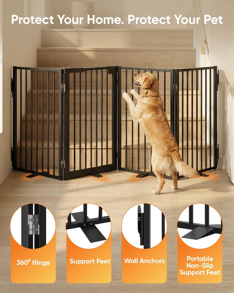 Freestanding Dog Gate with Door, Full Metal Pet Gate