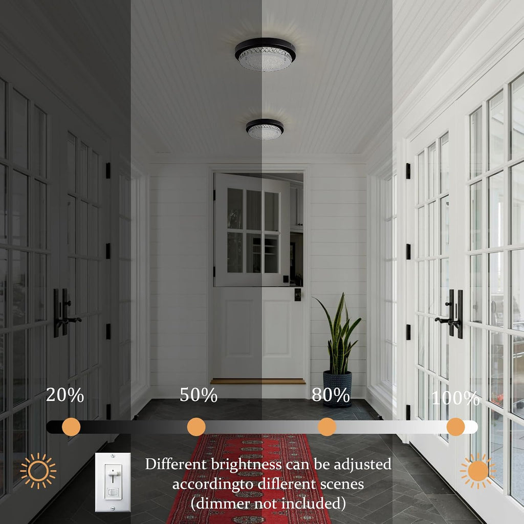 Flush Mount Ceiling Light Small Crystal LED Hallway Ceiling Lighting 10'' | 4000K, Dimmable, Mini, Black Crystal