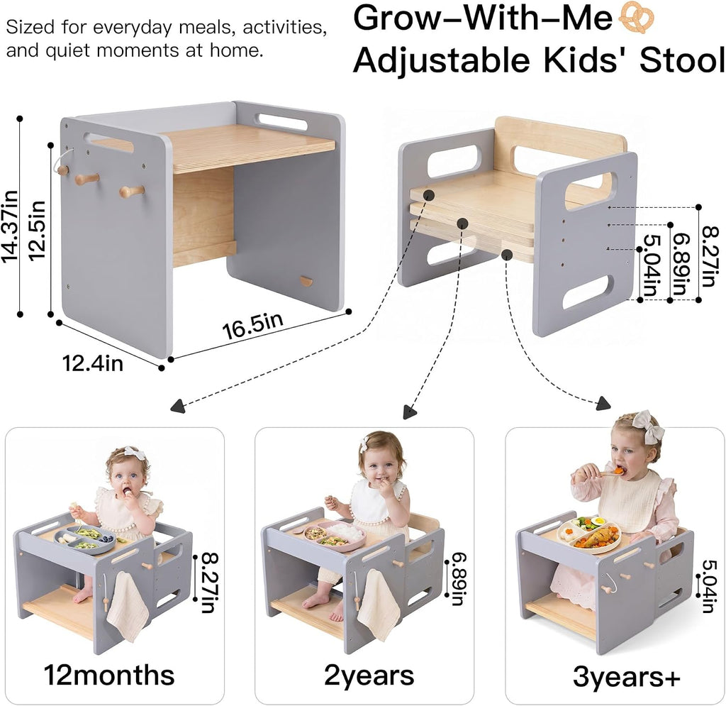Weaning Table and Chair Set, Adjustable Toddler Table, Grey