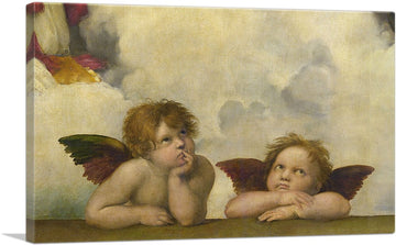 Sistine Madonna - Two Angels Detail - Rectangular 1513 Canvas Art Print Stretched Framed Painting Picture Poster