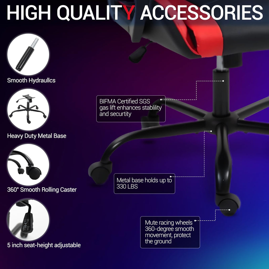 Gaming Chair PU Leather Massage PC Video Game Chair with Lumbar Support for Men Women, Home Office, Height