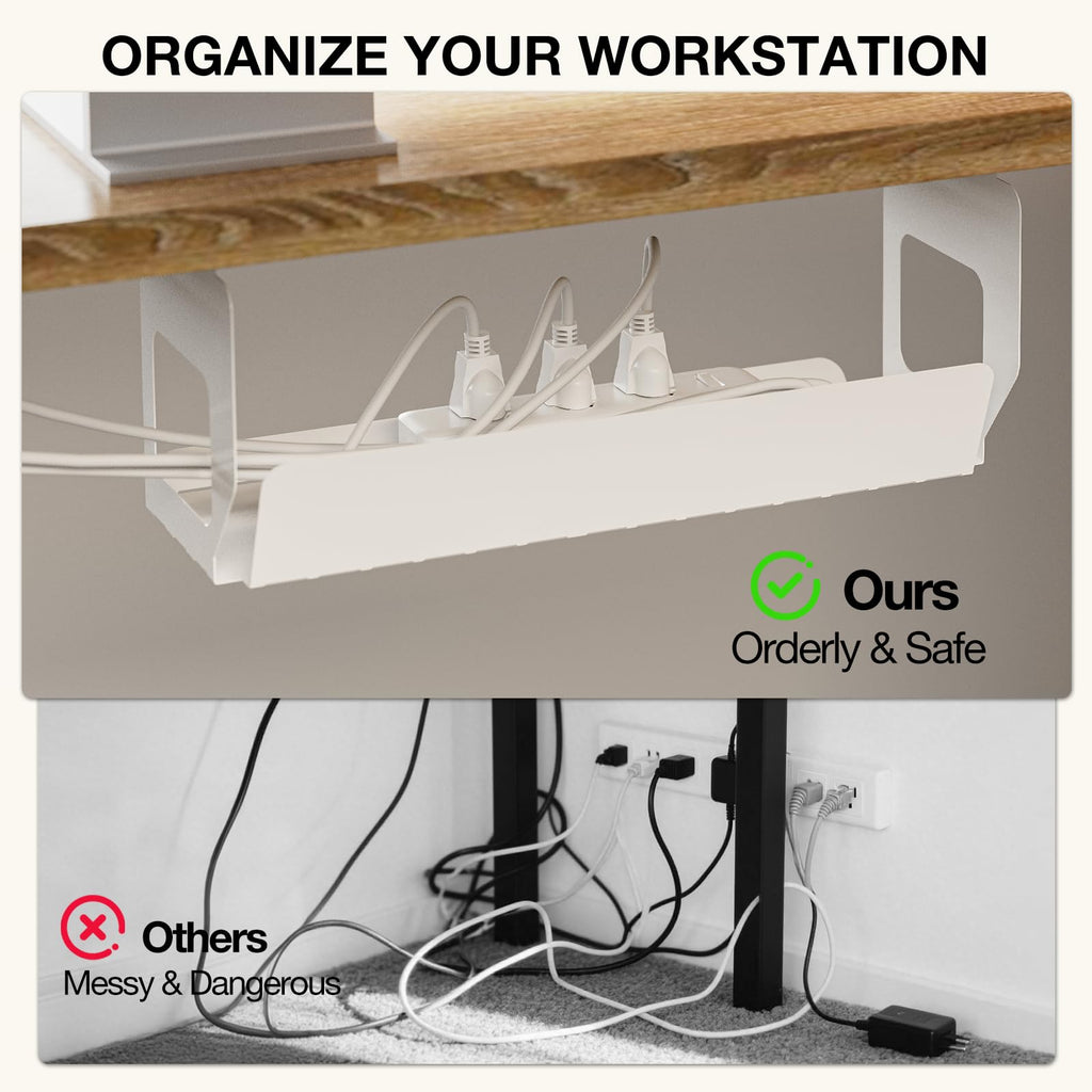 59" L Shaped Standing Desk with Cable Tray, Reversible, Oak
