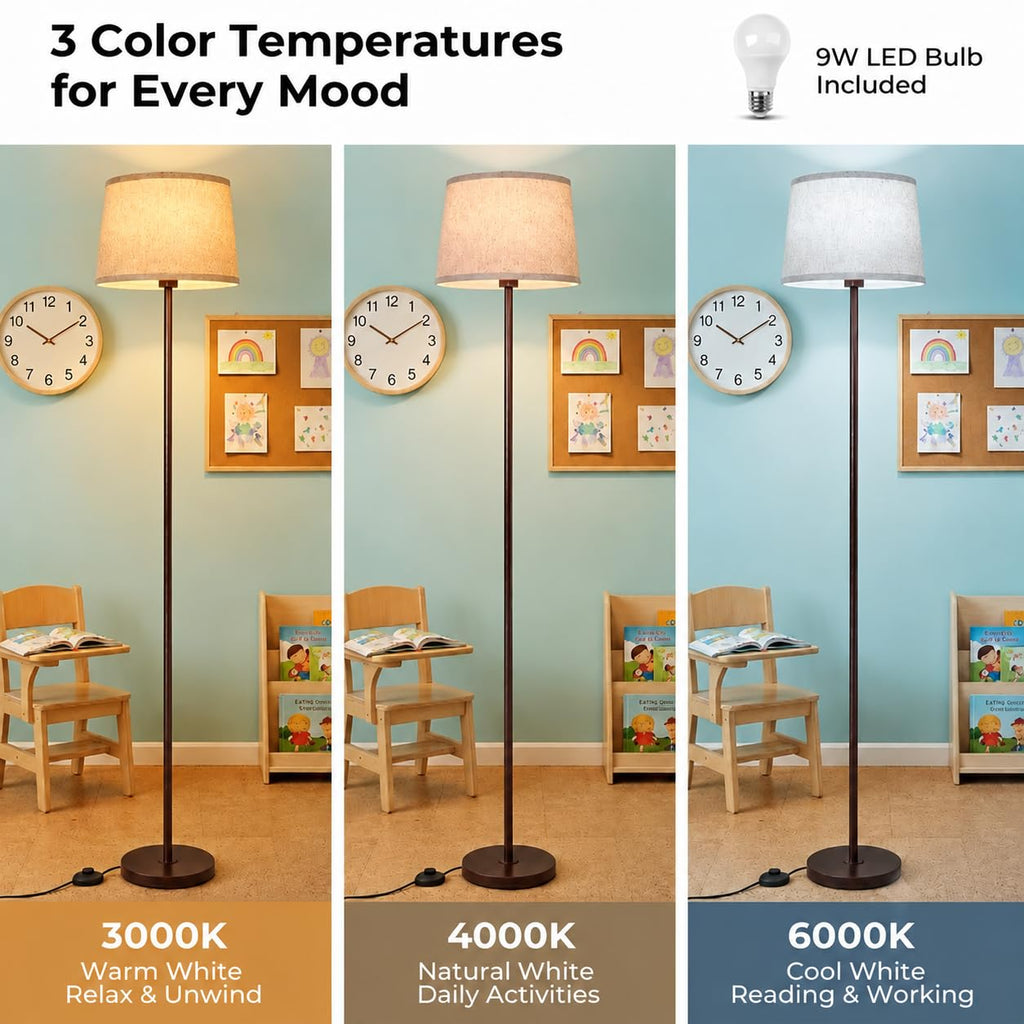 Floor Lamp for Classroom with Linen Shade 61.8" Modern Floor Lamp Foot Pedal Switch Minimalist Design for School