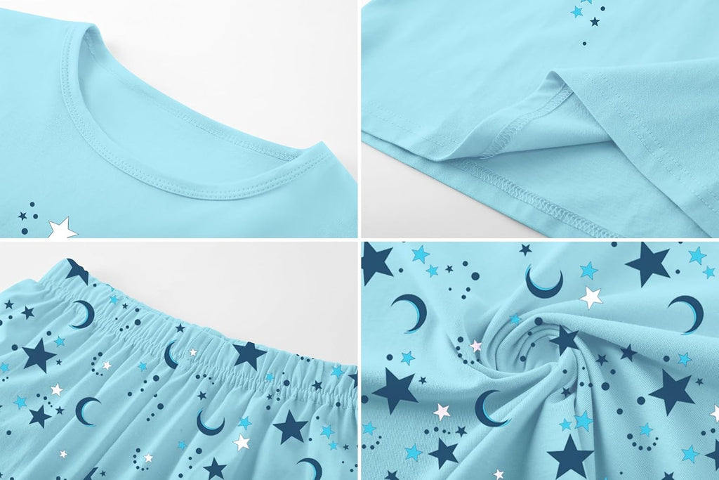 Girls Pajamas Set, 100% Cotton Pjs Cartoon Pattern 3PCS Sleepwear Lounge for Kids