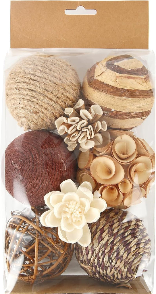 Decorative Bowl & Vase Filler Balls Decor PCS Natural Tone Rattan Wicker Balls Centerpieces Decoration - Set of 6