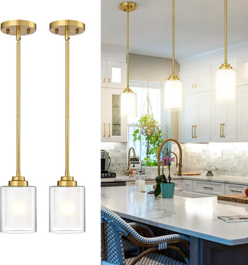 Modern Pendant Light,Brushed Gold Modern Pendant Light for Kitchen Island,Hanging Ceiling Light Fixture,Farmhouse