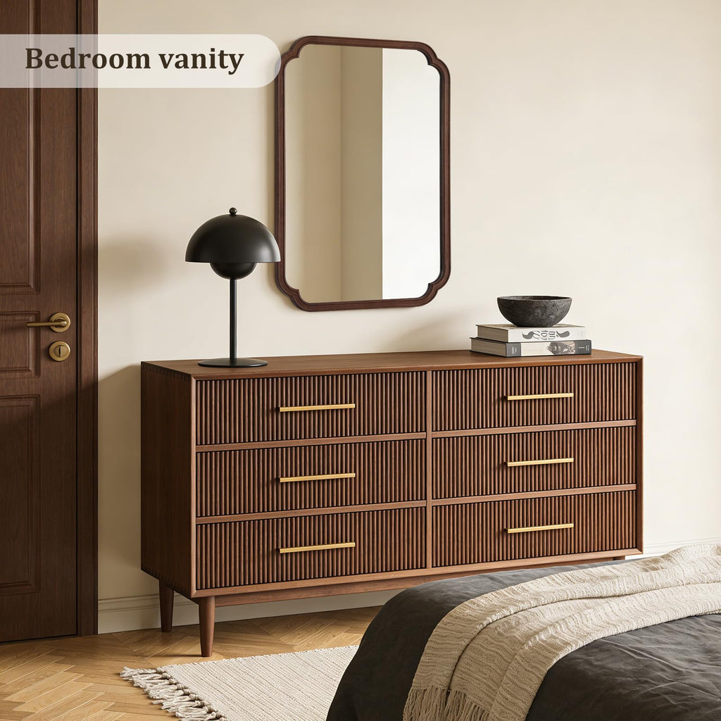 28" x 40" Wood Bathroom Mirror for Wall Mounted, Rustic Rounded Corner Vanity Mirror Home Decorative [28" x 40"