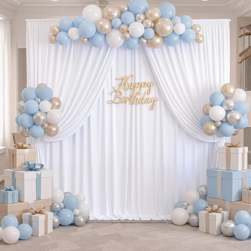 10x10 ft Wrinkle Free White Backdrop Curtains for Parties, Polyester Photo Backdrop Drapes 2 Panels 5x10ft for