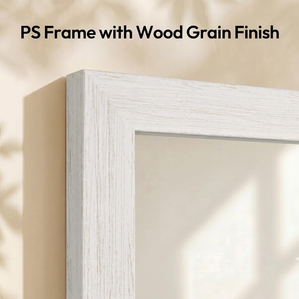 24"x36" Farmhouse Wall Mirror for Mantle & Bathroom, Distressed White Wood Texture, Coastal Rustic Vanity Mirror for