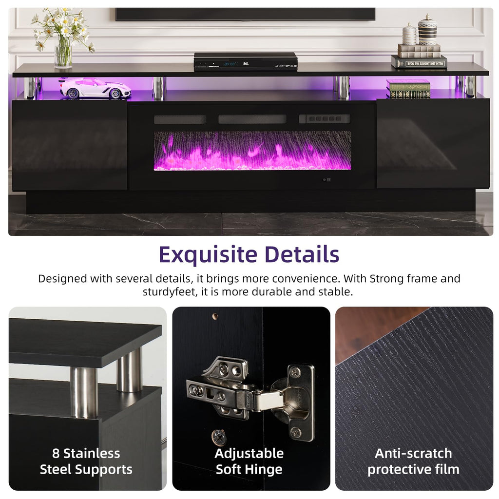 With 36" Electric Fireplace, 2 Tier TV Console Stand for TVs Up to 90"", LED Light Entertainment Center, Fireplace