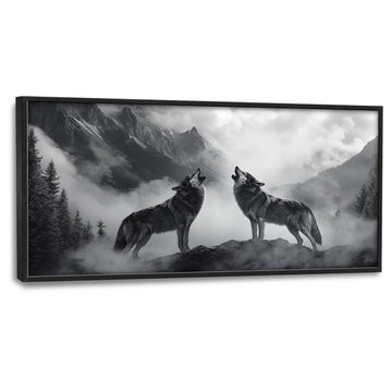 Wolf Wall Art Black And White Mountains Wall Decor Large Size Misty Forest Canvas Painting Pictures Prints Framed