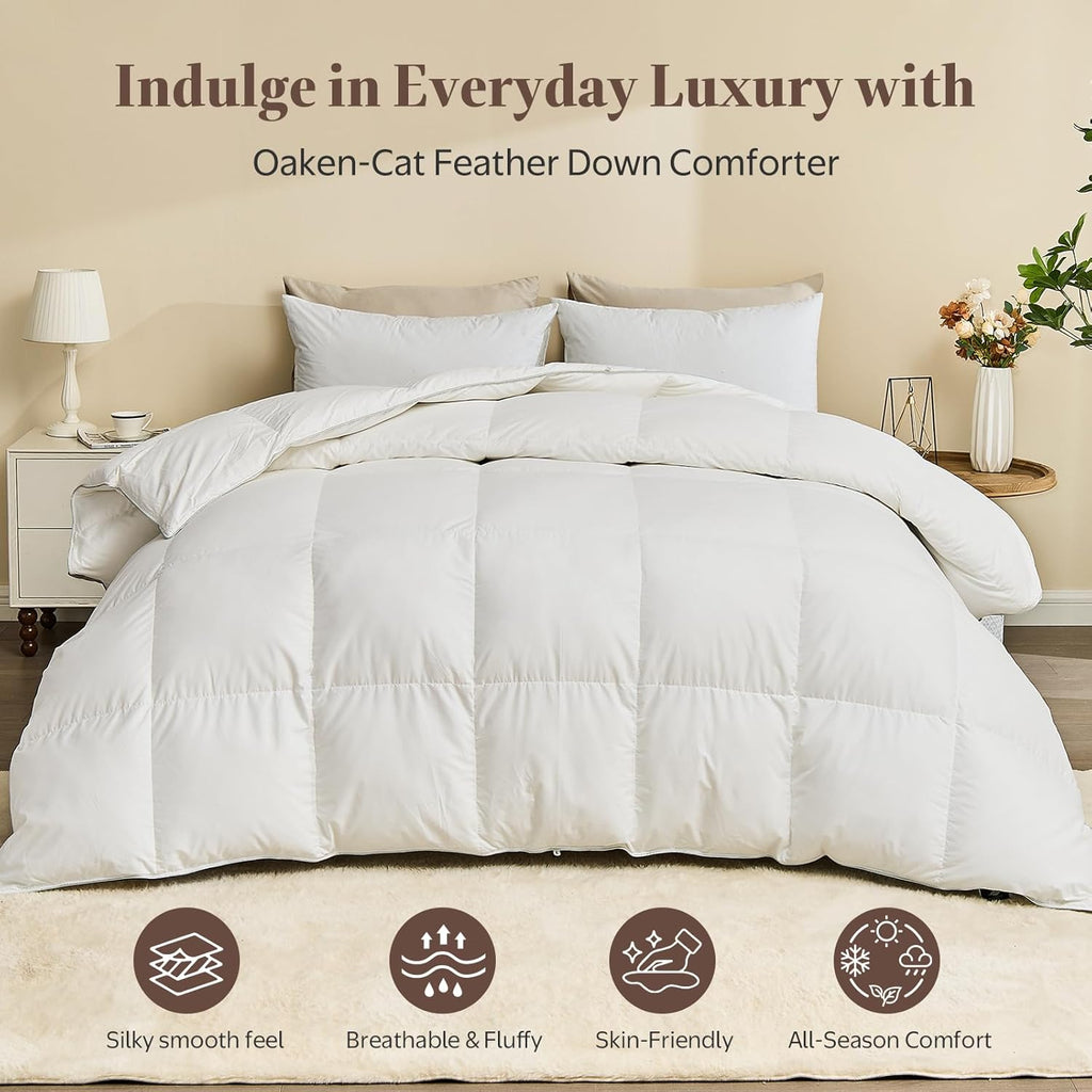 Luxury Down Feather Fiber Comforter Oversized Queen