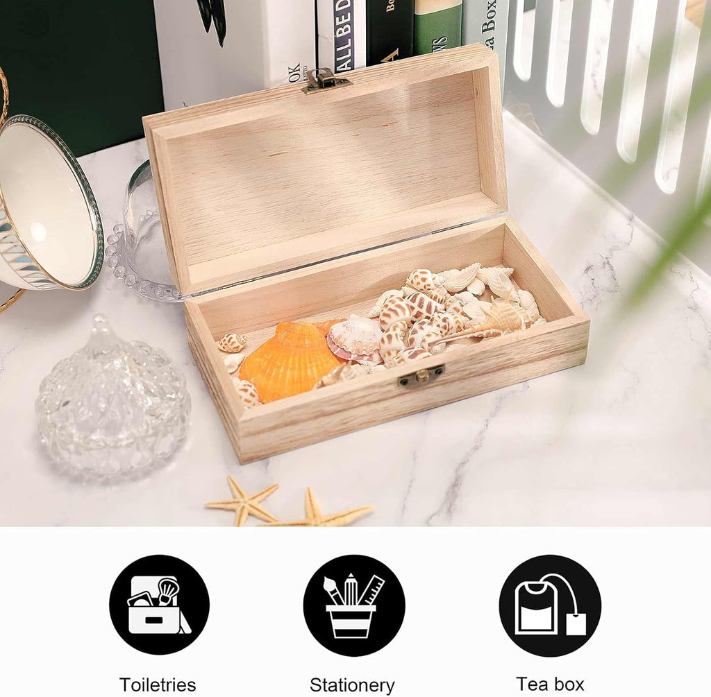 Boho Floral Wooden Storage Box (7.9" X 3.9" X 2.3"),Vintage Wooden Jewelry Box with Hinged Lid Natural Wood Keepsake