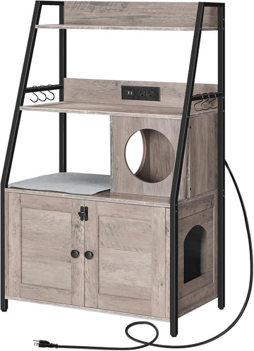 Litter Box Enclosure with 2 Storage Shelves, Tall Litter Box Furniture Hidden with Charging Station, Indoor Hidden