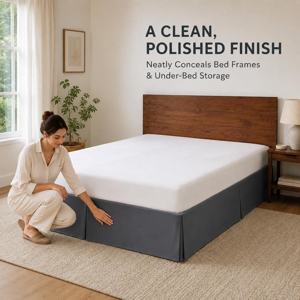 Twin Tailored Pleated Bed Skirt, 14" Drop, Charcoal Gray