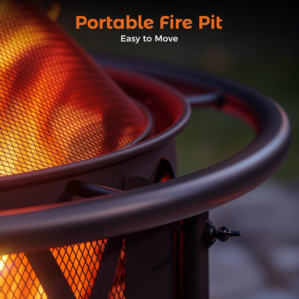 Outdoor Fire Pit for Wood, Portable Fire Pits for Outside Wood Burning, Patio Firepits for Outside with Grill