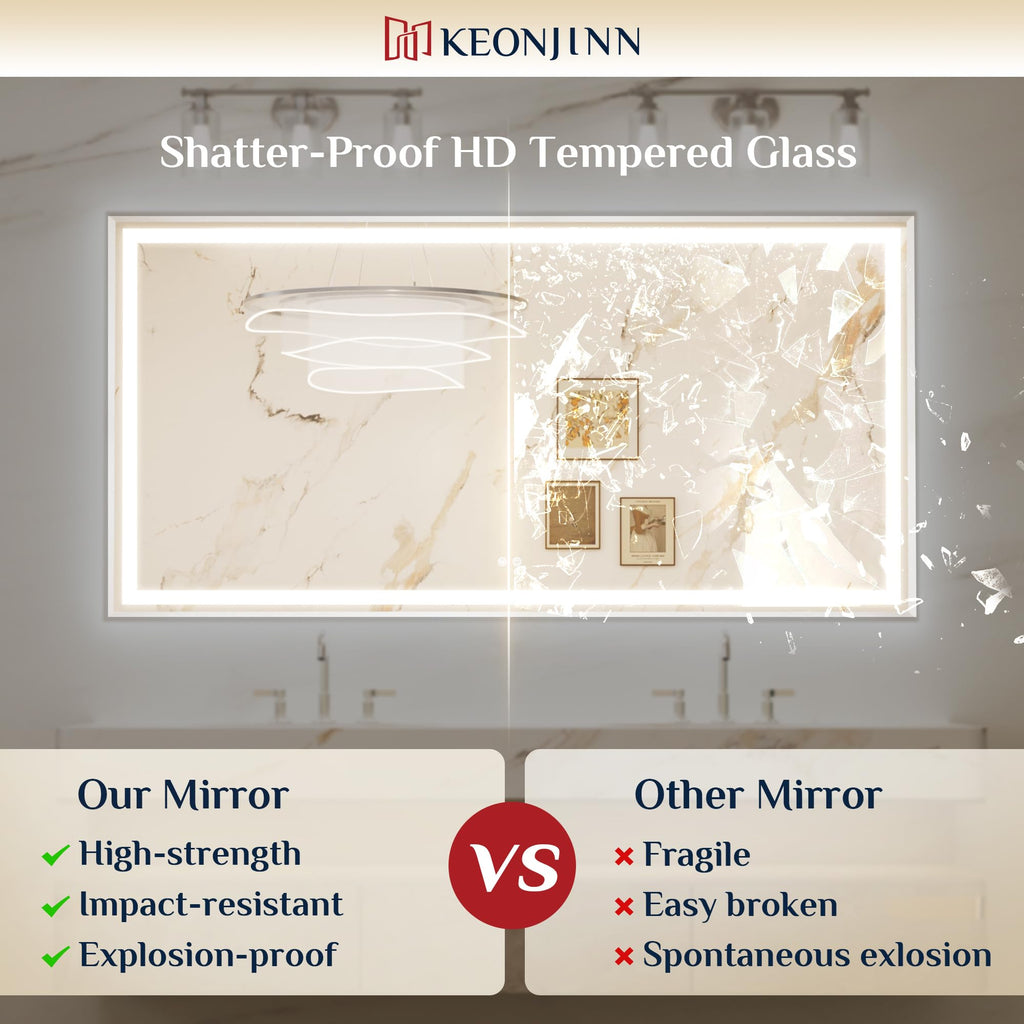 28x36 Inch Nickel LED Bathroom Mirror with Lights, Beveled Edge