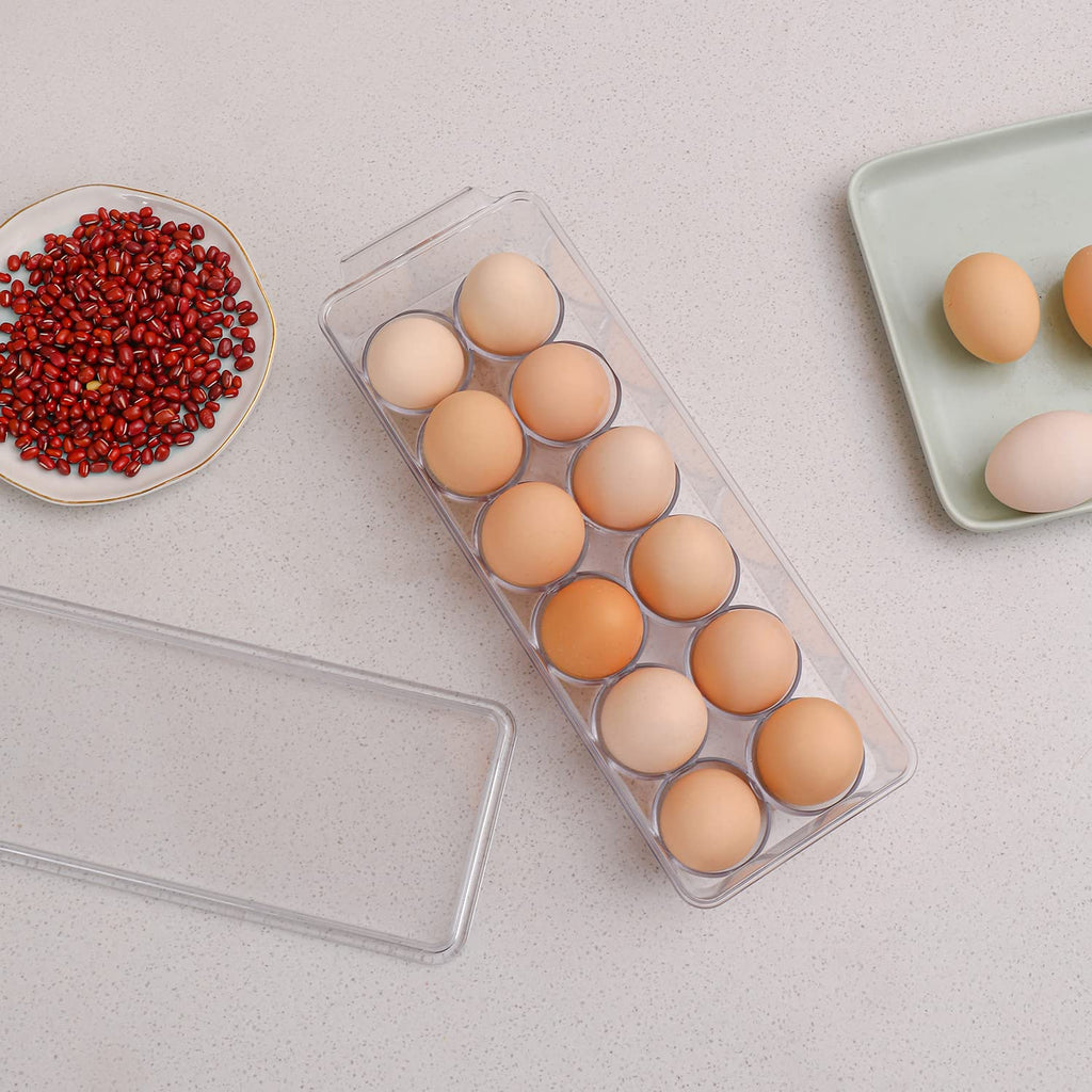 2 Pack Egg Holder for Refrigerator, Plastic Egg Storage Container, Fridge Egg Organizer, Clear Refrigerator Organizer