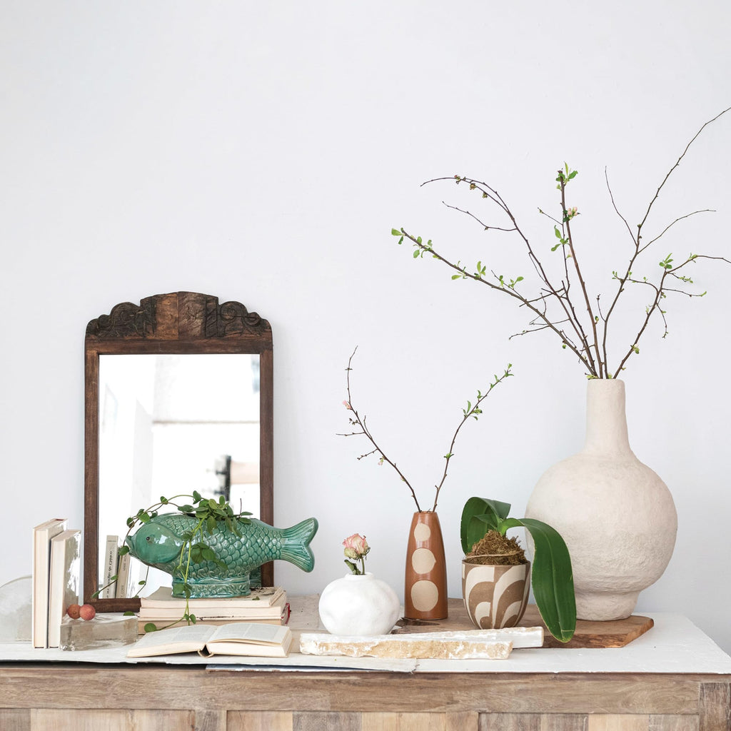 Debossed Stoneware Fish Planter with Reactive Glaze, Turquoise