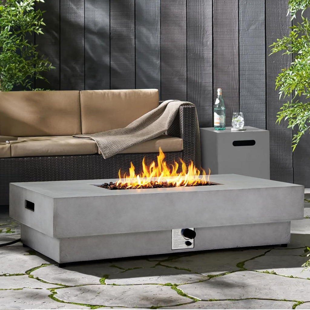 60-inch Fire Pit Table w/Tank Cover, 2-Piece Outdoor Propane/Natural Gas Firepit for Outside Patio