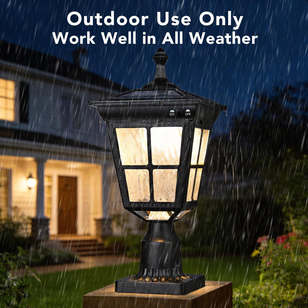 Solar Lamp Post Light, Cast Aluminium Waterproof LED with Glass Outdoor Dusk to Dawn Solar Post Light for